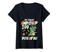 Femme Un Enseignant a survécu à 100 Jours, Moi, Dino, 100e Jour d'école, garçons et Enfants T-Shirt avec Col en V