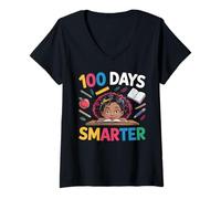 Femme Un Enseignant Plus Intelligent de 100 Jours d'école est Heureux de Passer 100 Jours d'école T-Shirt avec Col en V