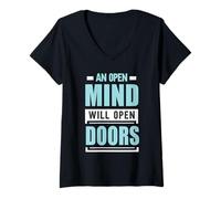 Femme Un Esprit Ouvert ouvrira des Portes | Esprit motivationnel T-Shirt avec Col en V
