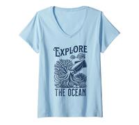 Femme Un été vintage, explorez l'océan et passez de jolies vacances à la plage T-Shirt avec Col en V