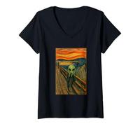 Femme Un Extraterrestre Vert dans Le cri par Edvard Munch Funny Alien UFO T-Shirt avec Col en V