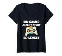 Femme Un Gamer ne vieillit Pas, il Level T-Shirt avec Col en V
