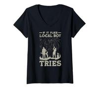 Femme Un garçon Local drôle, Chien Labrador, Chasse au Canard T-Shirt avec Col en V