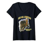 Femme Un Gars sur Un Buffle Frappe Cette Cougar dans la Figure du Western rétro T-Shirt avec Col en V
