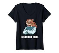 Femme Un Grand-père Et Son Petit-Fils S'étreignent T-Shirt avec Col en V