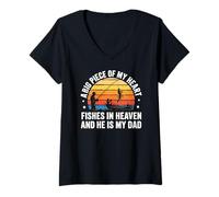 Femme Un gros morceau de mon cœur est pêché au paradis, papa, pêche commémorative T-Shirt avec Col en V