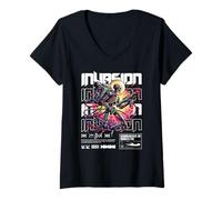 Femme Un Guerrier Cyborg d'Invasion de Science-Fiction défendant Notre Royaume T-Shirt avec Col en V