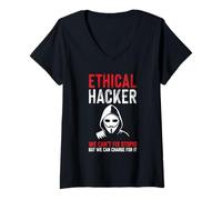 Femme Un hacker éthique drôle ne peut pas réparer des choses stupides mais peut charger T-Shirt avec Col en V