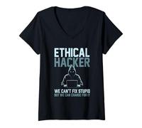 Femme Un hacker éthique drôle ne peut pas réparer des choses stupides mais peut les facturer T-Shirt avec Col en V