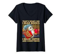 Femme Un Hibou drôle, C'est ce Que Je Fais, Je lis des Livres, Je Bois du café T-Shirt avec Col en V