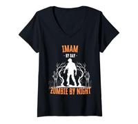 Femme Un Imam Le Jour, Un Zombie la Nuit, Un Halloween drôle et Effrayant T-Shirt avec Col en V