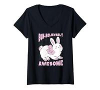 Femme Un Jeu de Mots Vraiment génial avec Un Lapin et Un Lapin T-Shirt avec Col en V