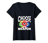 Femme Un joueur de bingo choisit une arme Bingo Fun Design T-Shirt avec Col en V