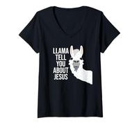 Femme Un Lama Vous Parle de Jésus, Un évangile biblique chrétien T-Shirt avec Col en V