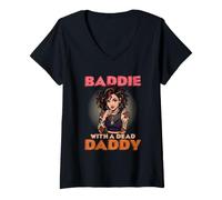 Femme Un méchant avec Un père Mort T-Shirt avec Col en V