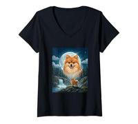 Femme Un mème de Poméranie Hurlant vers la Lune drôle pour Les Amoureux des Chiens T-Shirt avec Col en V