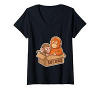 Femme Un Mignon Petit Singe Viral Team Punch Safe Space T-Shirt avec Col en V