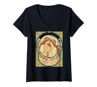 Femme Un Moment d'intimité et de tranquillité. Design Art Nouveau T-Shirt avec Col en V