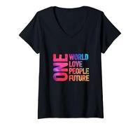 Femme Un Monde, Un Amour, Un Peuple, Un Avenir T-Shirt avec Col en V