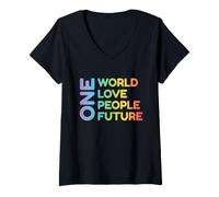 Femme Un Monde, Un Amour, Un Peuple, Un Avenir T-Shirt avec Col en V