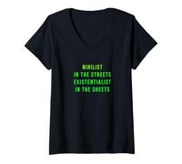 Femme Un nihiliste dans la rue, un existentialiste dans les draps T-Shirt avec Col en V