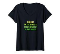 Femme Un nihiliste dans la rue, un existentialiste dans les draps T-Shirt avec Col en V