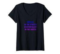 Femme Un nihiliste dans la rue, un existentialiste dans les draps T-Shirt avec Col en V