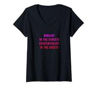 Femme Un nihiliste dans la rue, un existentialiste dans les draps T-Shirt avec Col en V