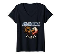 Femme Un Ours et Un Aigle dans des Lunettes de Soleil Funny Anchorage Alaska T-Shirt avec Col en V