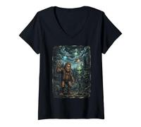 Femme Un ovni Extraterrestre Bigfoot Rencontre Cryptide dans la forêt T-Shirt avec Col en V
