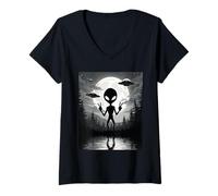 Femme Un OVNI Extraterrestre drôle Rencontre Une mystérieuse Visite Nocturne T-Shirt avec Col en V