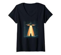 Femme Un OVNI Fait Monter Un Chat pour s'amuser dans l'univers T-Shirt avec Col en V