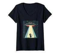 Femme Un OVNI génial fait rayonner un chat pour des rires intergalactiques T-Shirt avec Col en V
