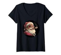 Femme Un père Noël à cigares pour Un Noël en Train de Fumer T-Shirt avec Col en V