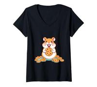 Femme Un Petit Hamster Mignon Aime Les Biscuits T-Shirt avec Col en V