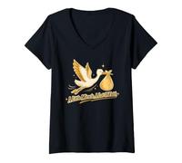 Femme Un Petit Miracle, Beaucoup de Foi, bébé Stork T-Shirt avec Col en V