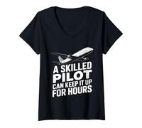 Femme Un pilote qualifié peut le garder pendant des heures T-Shirt avec Col en V