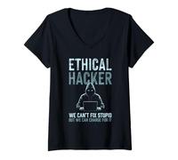 Femme Un pirate éthique ne peut pas réparer stupide mais peut le charger T-Shirt avec Col en V