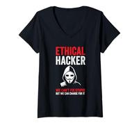 Femme Un pirate éthique sarcastique ne peut pas réparer stupide mais peut charger T-Shirt avec Col en V