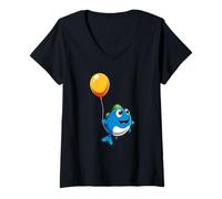 Femme Un Poisson Mignon Vole avec Un Ballon. Poisson Volant T-Shirt avec Col en V