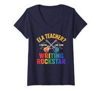 Femme Un professeur de Rockin' ELA ÉCRIT ROCKSTAR Grammar Superpower T-Shirt avec Col en V