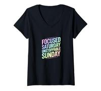 Femme Un Samedi concentré et Une Motivation imparable pour Le Dimanche T-Shirt avec Col en V