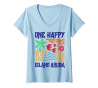 Femme Un séjour à la Plage Tropicale Vintage sur l'île d'Aruba T-Shirt avec Col en V