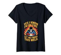 Femme Un Soudeur drôle en feu, Laisse-Moi Terminer ce Dicton sur la Soudure T-Shirt avec Col en V