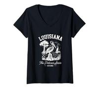 Femme Un Souvenir Vintage de Louisiane Pelican at The Swamp T-Shirt avec Col en V