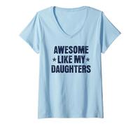 Femme Un Style rétro Amusant, comme Mes Filles, pour Les Papas et Les Mamans Fiers T-Shirt avec Col en V