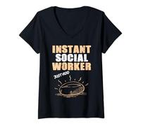 Femme Un travailleur Social instantané ajoute Simplement du café T-Shirt avec Col en V