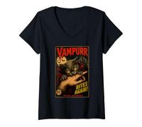 Femme Un Vampire Mord Encore Une Fois, Cette Fois, Un Chat Vampire drôle et purronal T-Shirt avec Col en V