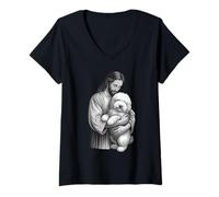 Femme Un Vieux Berger Anglais et Un Amoureux des Chiens de Foi chrétienne de Jésus T-Shirt avec Col en V