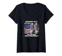 Femme Un Vieux vétéran drôle et Grincheux sans Filtre, s'excuse, Papa T-Shirt avec Col en V